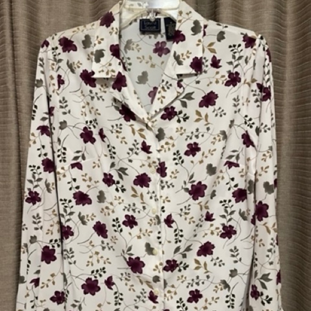 Laura Scott Cream & Plum Long Sleeve Blouse